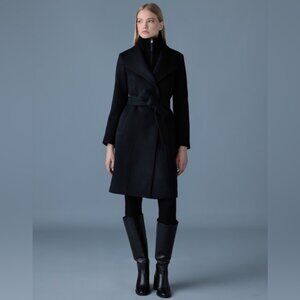 2025 Mackage Nori-K WOOL CASHMERE Double Face LEATHER belt Trench Coat Jacket S